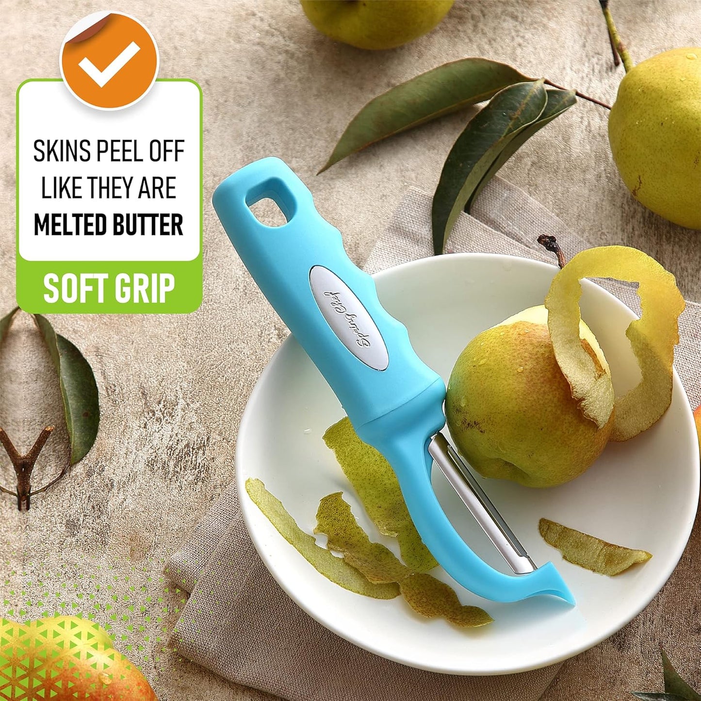 Spring Chef Premium Swivel Vegetable Peeler, Soft Grip Handle and Ultra Sharp Stainless Steel Blades - Perfect Kitchen Peeler For Veggie, Fruit, Potato, Carrot, Apple - Black