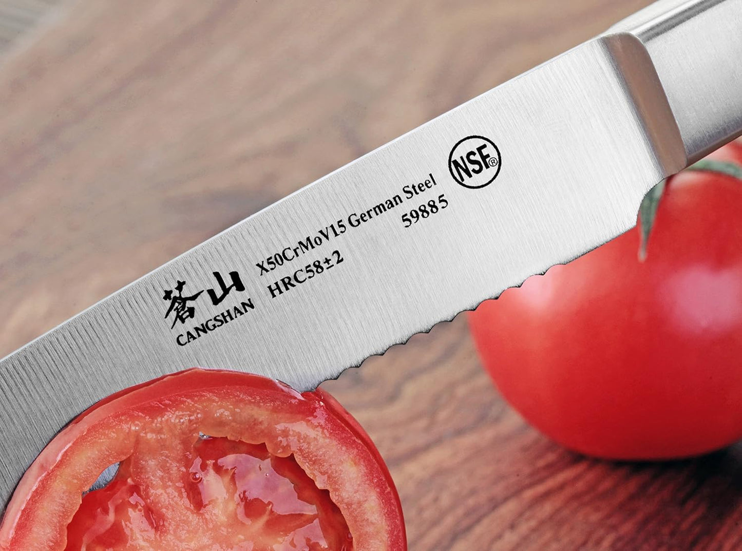 Cangshan X Series German Steel Forged Serrated Utility Knife, 5", Silver