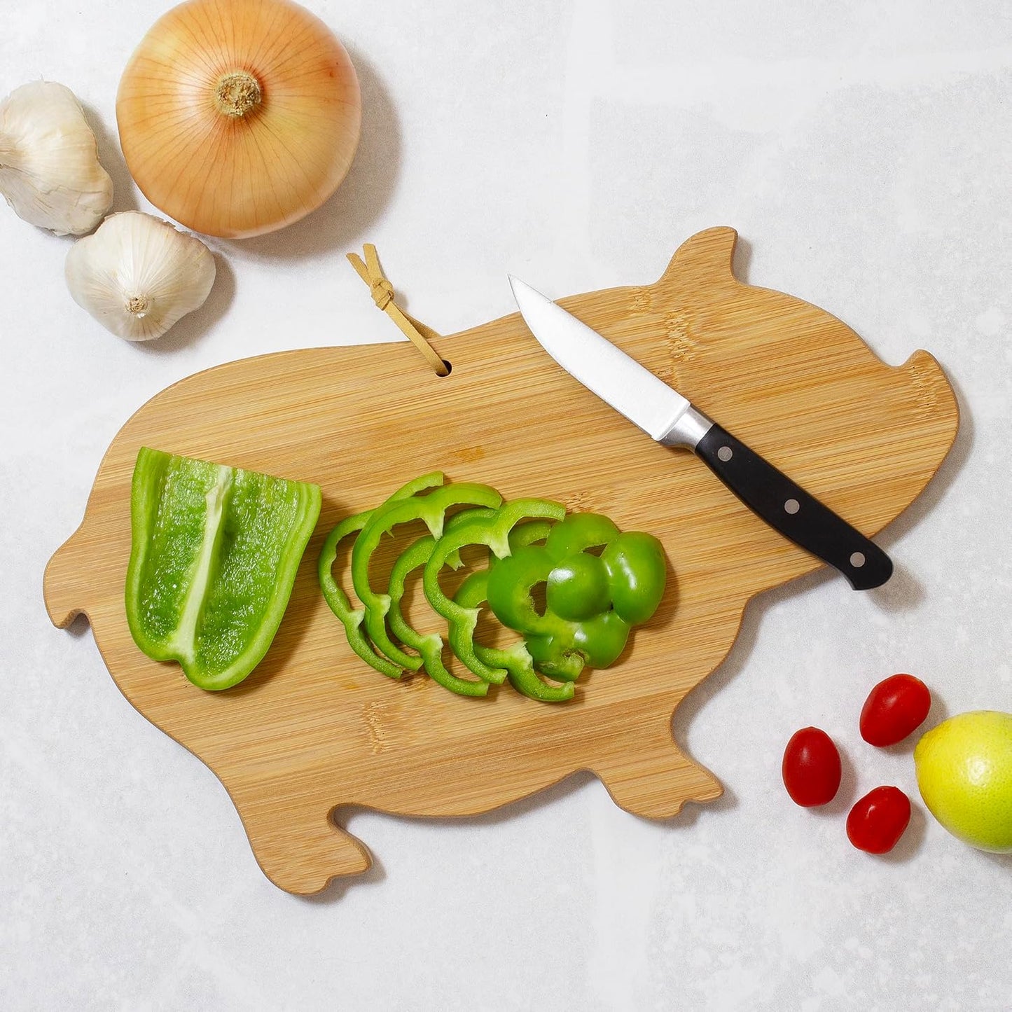 Totally Bamboo Pig Shaped Bamboo Wood Cutting Board and Charcuterie Board
