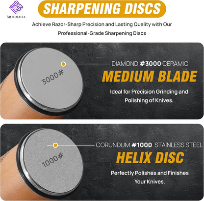 Rolling Knife Sharpener Kit for Kitchen - Multi Angle Tool with Magnetic Angle Guide (15°/20°) Diamond & Ceramic Discs, Knife Sharpening Kit having Finger Guard, Gloves & Travel Bag