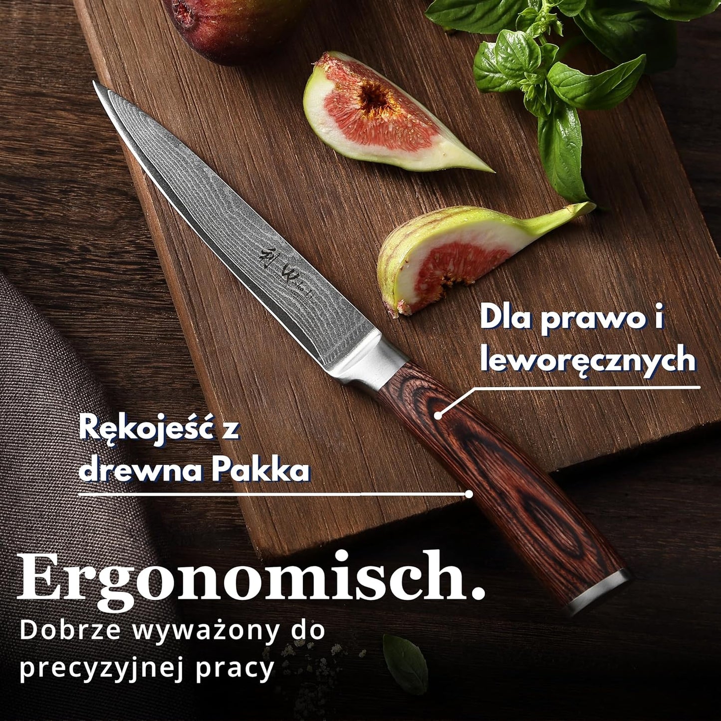Wakoli EDIB Damascus Meat Knife – 7-Inch Japanese-Style Kitchen Knife for Meat, BBQ, and Roasts, 67-Layer Damascus Steel Blade with VG10 Core, Ergonomic Pakkawood Handle – Carving Knife in Gift Box