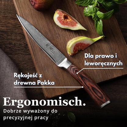 Wakoli EDIB Damascus Meat Knife – 7-Inch Japanese-Style Kitchen Knife for Meat, BBQ, and Roasts, 67-Layer Damascus Steel Blade with VG10 Core, Ergonomic Pakkawood Handle – Carving Knife in Gift Box