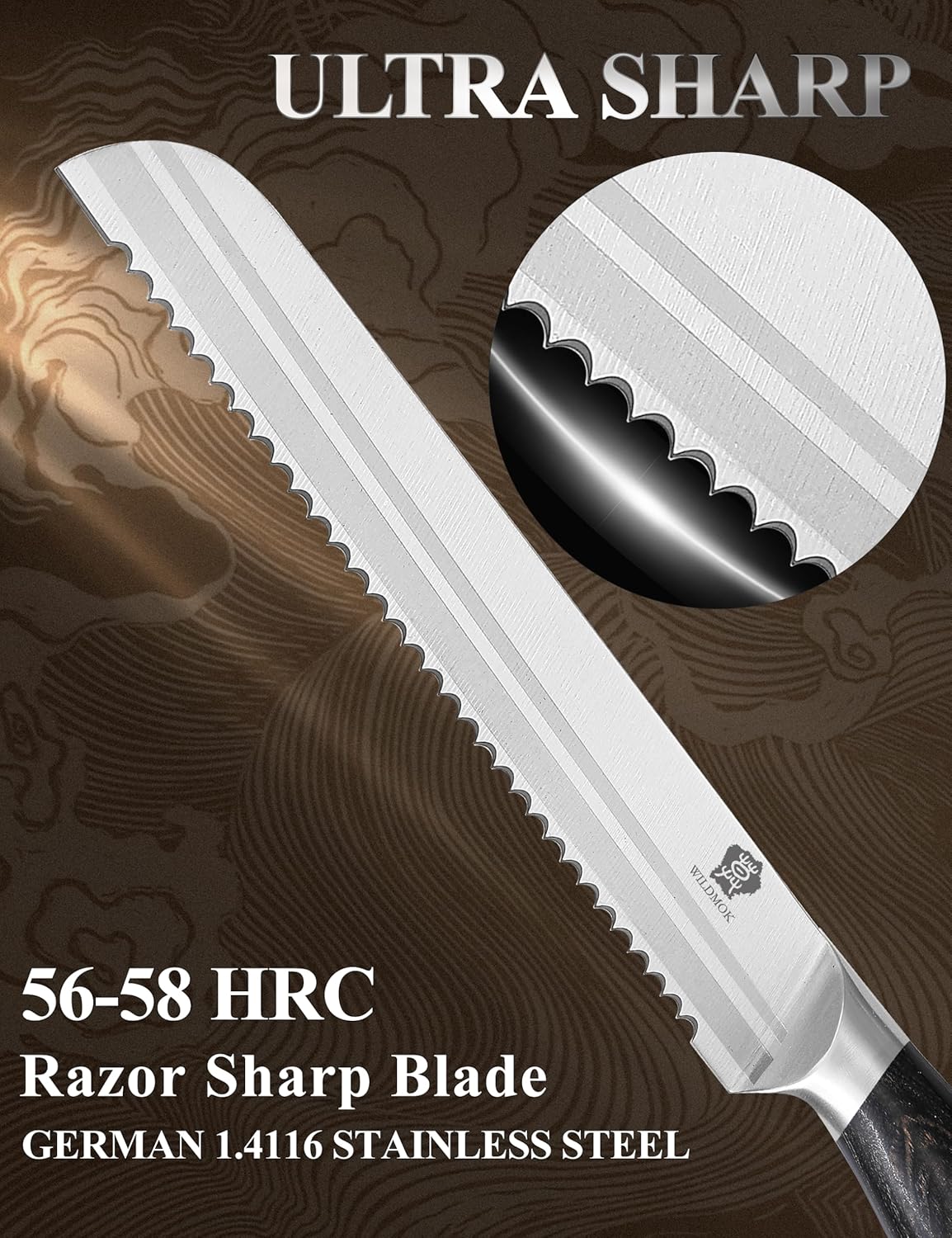 WILDMOK Meat Cleaver Knife 7.8 Inch, Ultra Sharp Chinese Chef's Knives - Kitchen Chopping Knife, German Steel & Ergonomic Handle for Meat Cutting Vegetable Slicing