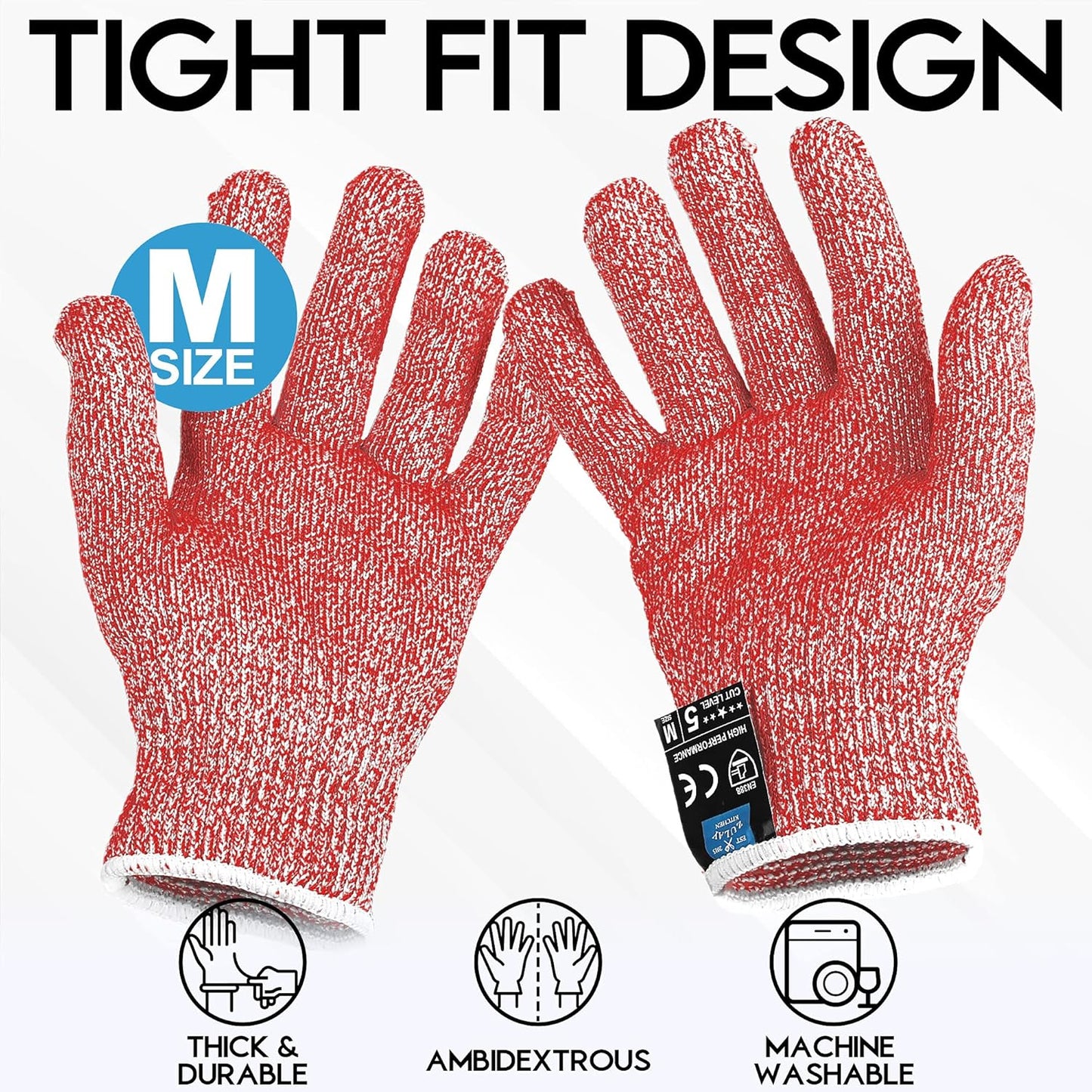 Zulay Cut Resistant Gloves Food Grade Level 5 Protection - Comfortable Safety Cutting Gloves - Cut Resistant Work Gloves