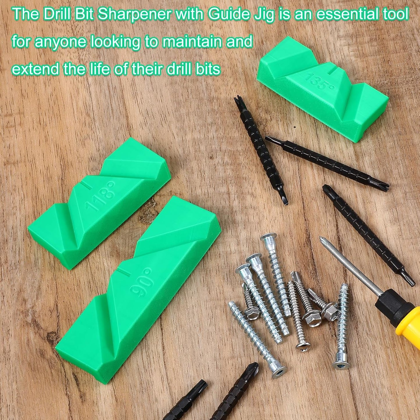 3 Sets Drill Bit Sharpening Guide Jig, 90° 118° 135° Angle Manual Sharpener for Bench Grinder, 3D Printed Tool to Restore Dull Twist Bits, No Power Required for Workshop & Machinists