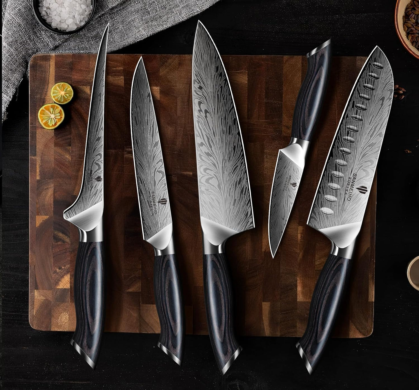 5PCS Knife Set, Kitchen Knife Sets in Powder Steel, Ultra Sharp Japanese Knives Set High Carbon Steel Chef Knives Sets, Cooking Knives Set with Ergonomic Pakkawood Handle