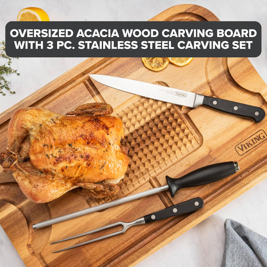 Viking Cutting Board, Acacia Wood Kitchen Carving Board with Juice Groove, 18 x 12 x 0.75 Inch