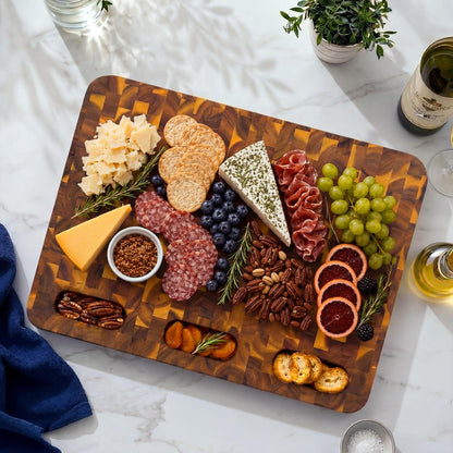 HOMESTEAD End Grain Acacia Wood Cutting Board for Kitchen 23x18x1.5 in, Large Butcher Block Chopping Board for Meat Vegetables with Juice Groove, Handles and Knife-Friendly Surface