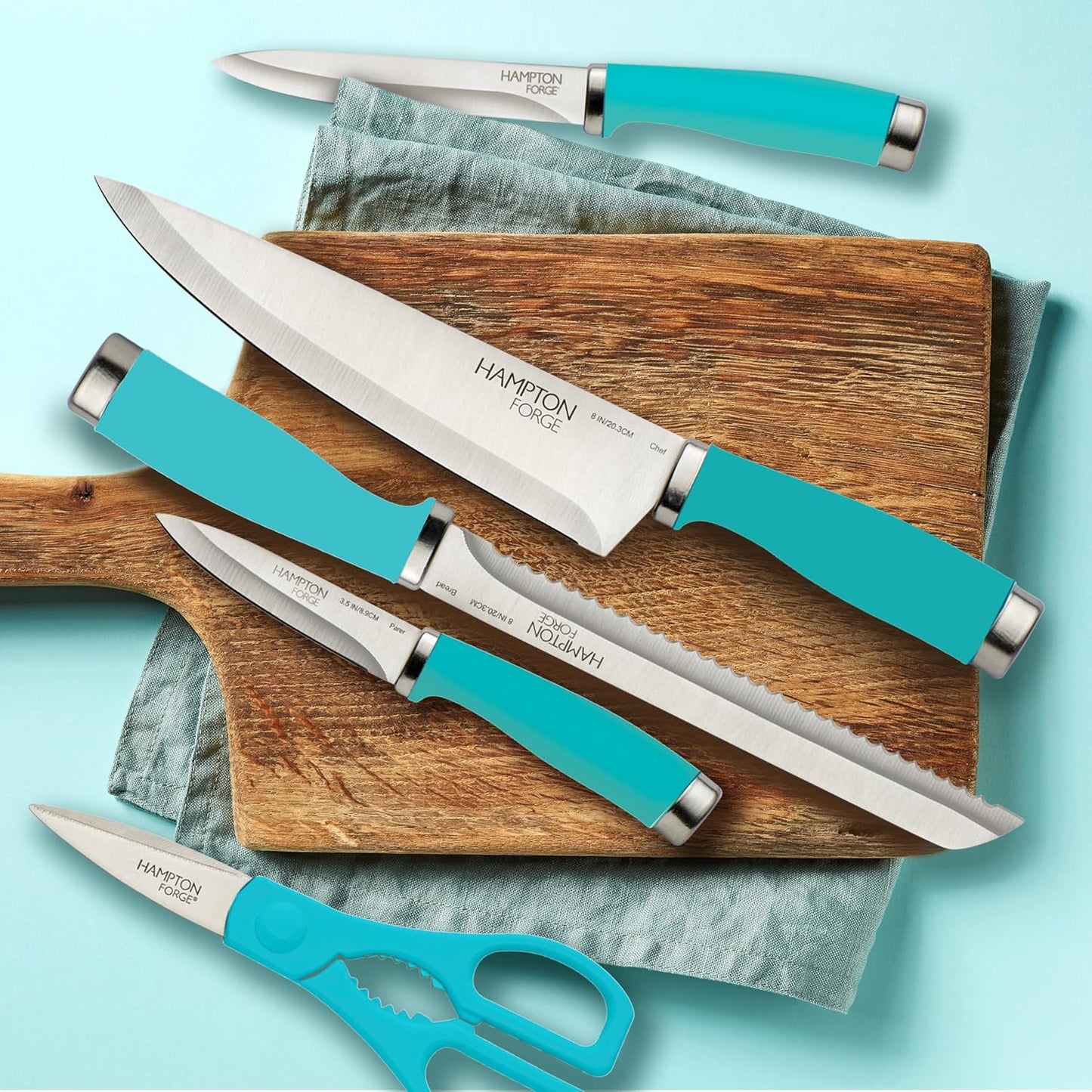 Hampton Forge Silverware Set, Epicure Bread Knives 2 Piece, Stainless Steel Material, Hand Wash, Kitchen Utensils, Cutlery Set, Kitchen Knives, Blade Guards, Slip Resistant (Black/Silver, 2 Pieces)