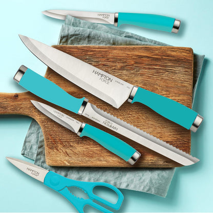 Hampton Forge Silverware Set, Epicure Bread Knives 2 Piece, Stainless Steel Material, Hand Wash, Kitchen Utensils, Cutlery Set, Kitchen Knives, Blade Guards, Slip Resistant (Black/Silver, 2 Pieces)