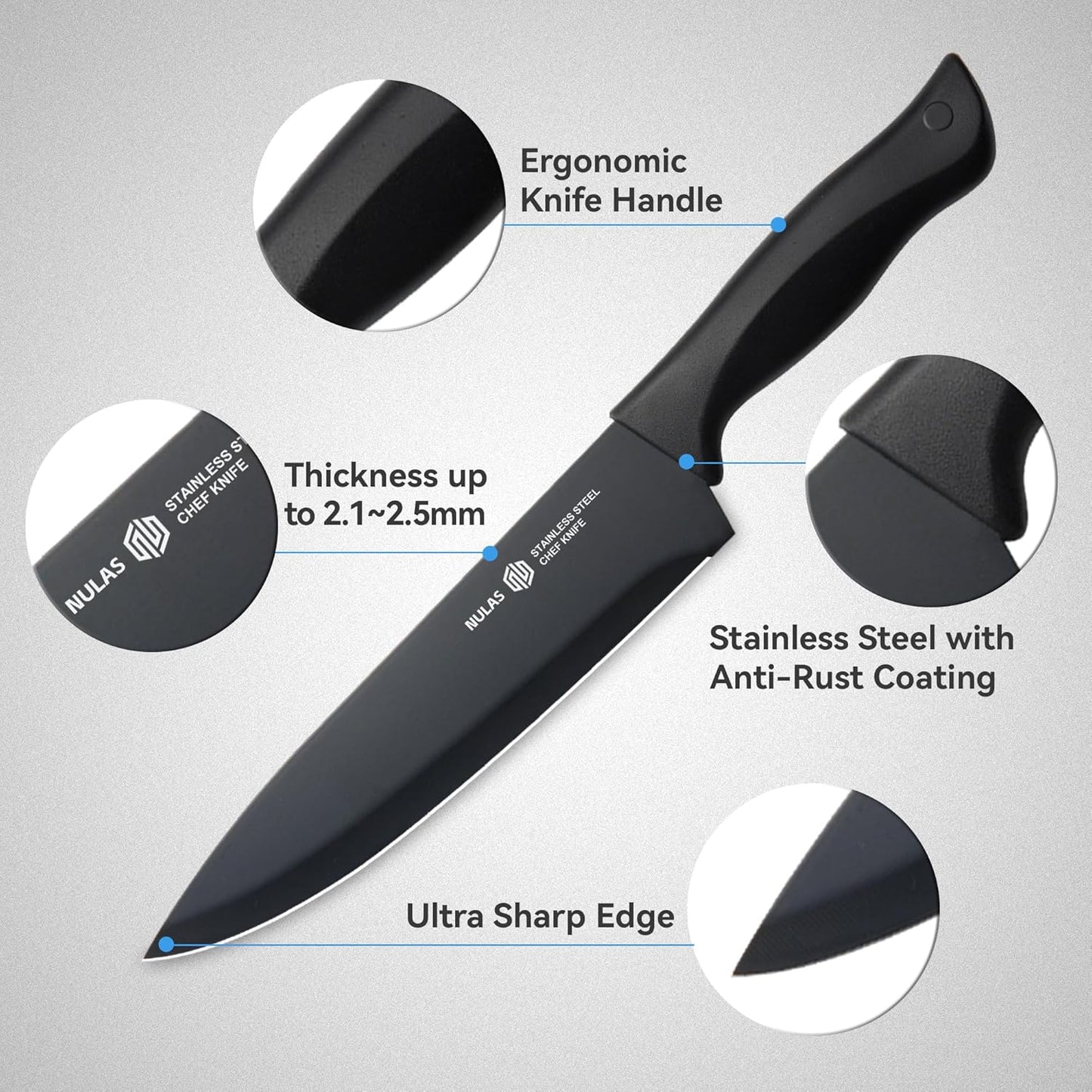15-Piece Kitchen Knife Block Set with Built-in Sharpener, Upgraded Non-Stick Coating Blades, Ergonomic Handles, Dishwasher Safe, Cream