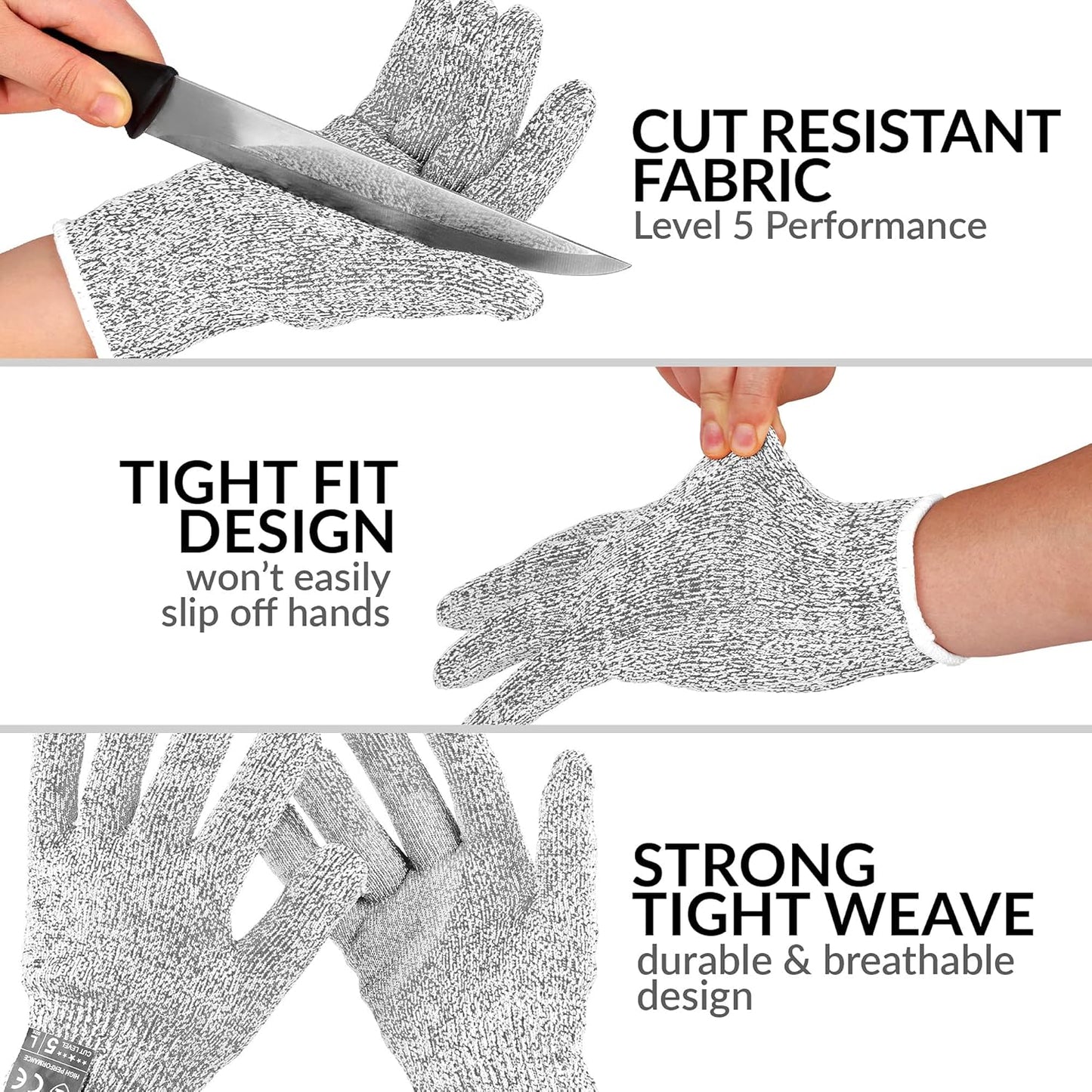 Zulay Cut Resistant Gloves Food Grade Level 5 Protection - Comfortable Safety Cutting Gloves - Cut Resistant Work Gloves
