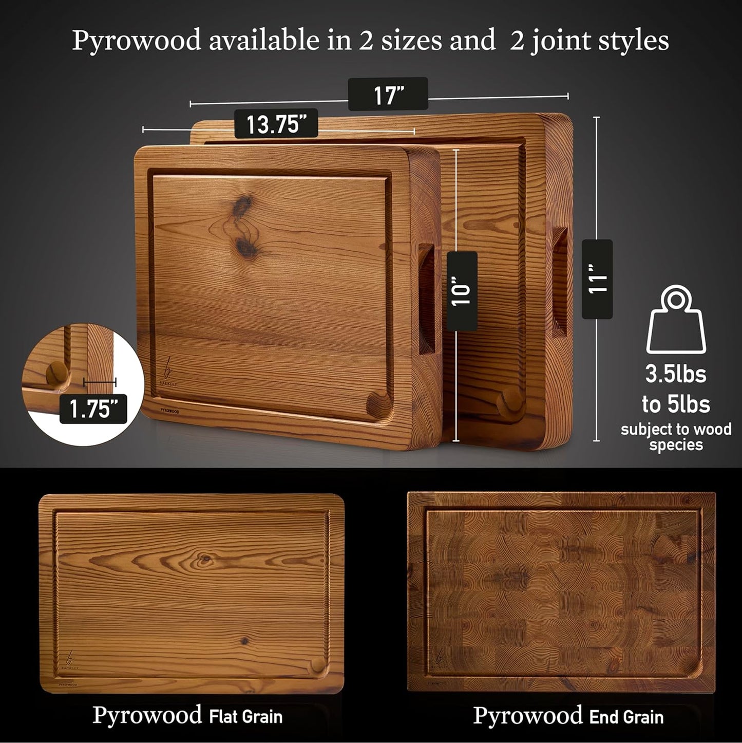 Cutting Board for Kitchen – Wood Cutting Board, Dishwasher Safe & Non Toxic Butcher Block, Cutting Boards with Juice Groove & Handles, Charcuterie Board – 10" x 13.75" x 1.75" (Pyrowood)