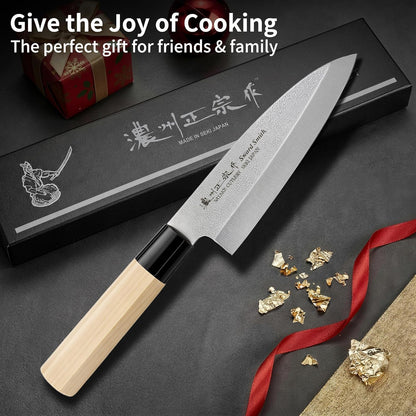 6.7 Inch Santoku Knife, Made in Japan, High Carbon Molybdenum Stainless Steel Japanese Chef Knife with Sakura Handle, Kitchen Knife for Slicing Meat, Vegetable & Fruit