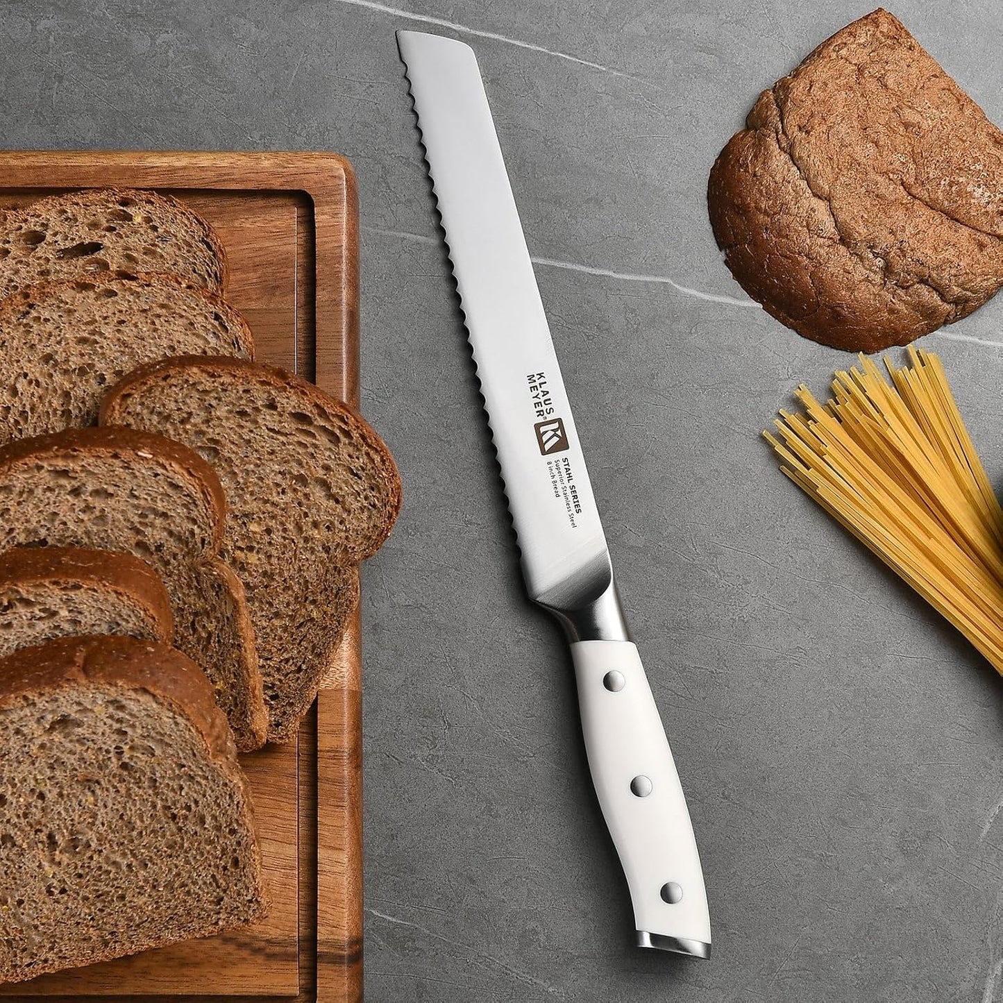 Klaus Meyer Stahl High Carbon Exclusive German Steel 8 inch Bread Knife (White)