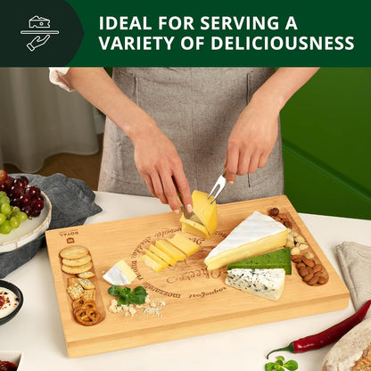 ROYAL CRAFT WOOD Extra Large Cheese Board - Bamboo Cheese Board and Knife Set - Charcuterie Board Set, Charcuterie Platter & Serving Tray