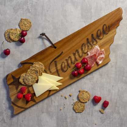 Totally Bamboo Rock & Branch Origins Series New York State Shaped Cutting Board and Charcuterie Serving Tray, Includes Hang Tie for Wall Display