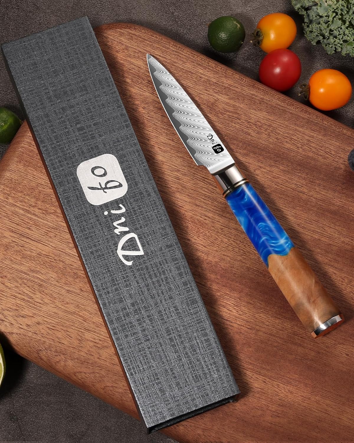 Classic Paring Knife 3.5 Inch, Japanese VG10 Steel Damascus Fruit Knife, Sharp Small Kitchen Knife with Gift Box and Resin Wood Handle,Ideal Birthday Gift for Men and Women