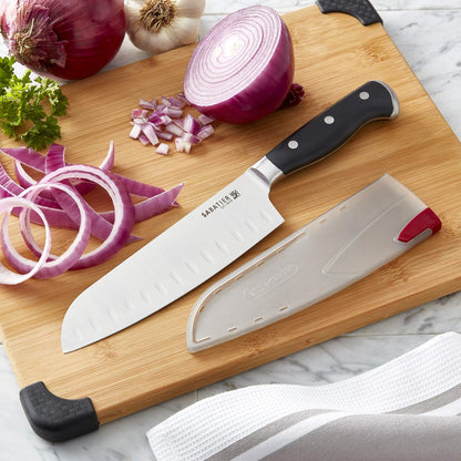 Sabatier Forged Stainless Steel Chef Knife with Edgekeeper Self-Sharpening Blade Cover, High-Carbon Stainless Steel Kitchen Knife, Razor-Sharp Knife to Cut Fruit, Vegetables and more, 8-Inch, Black