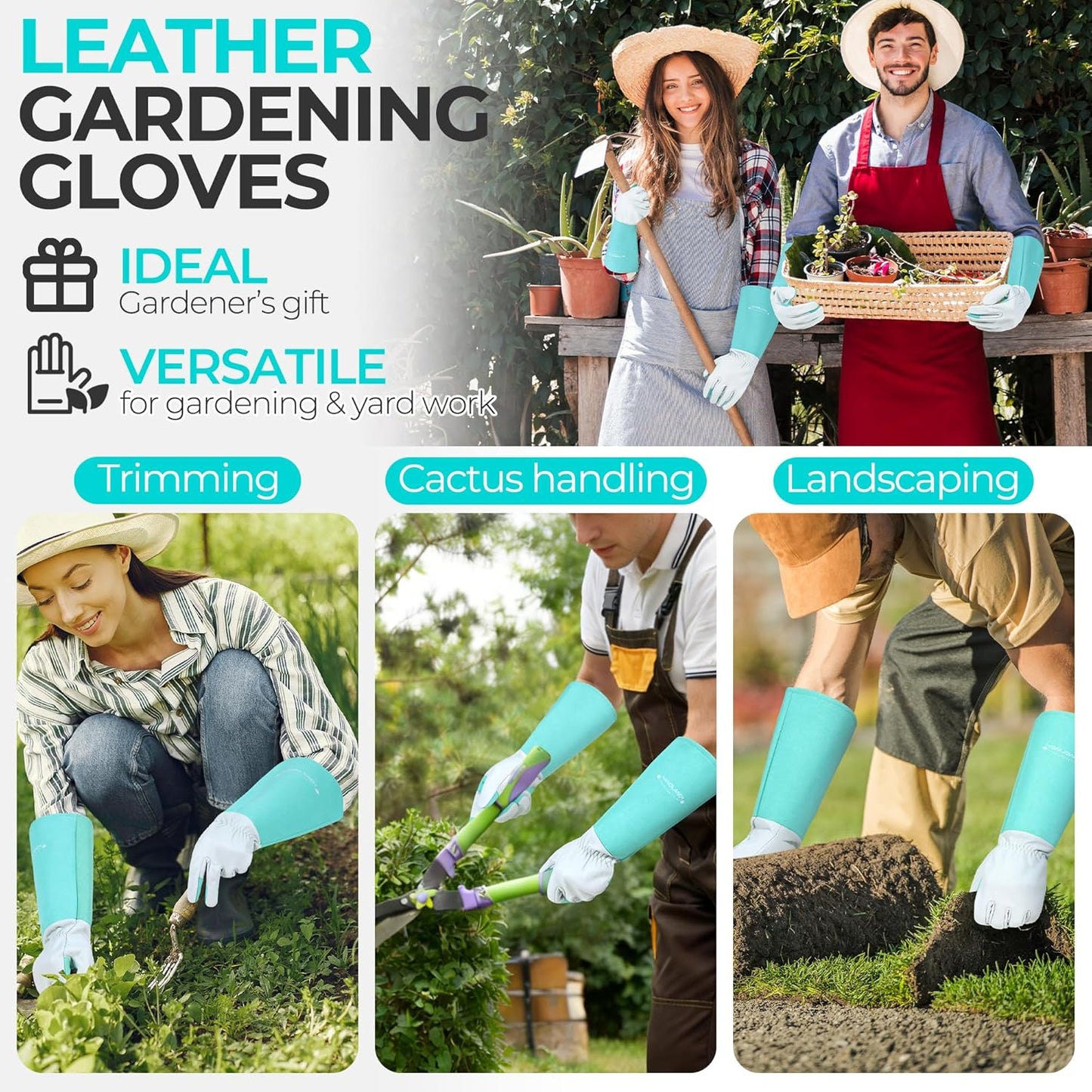HANDLANDY Rose Pruning Gloves for Men & Women, Long Thorn Proof Gardening Gloves, Breathable Pigskin Leather Gauntlet, Best Garden Gifts & Tools for Gardener