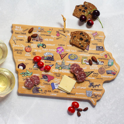 Totally Bamboo Tennessee State Shaped Cutting Board and Charcuterie Serving Platter with Artwork by Fish Kiss, Includes Hang Tie for Wall Display - Colors A