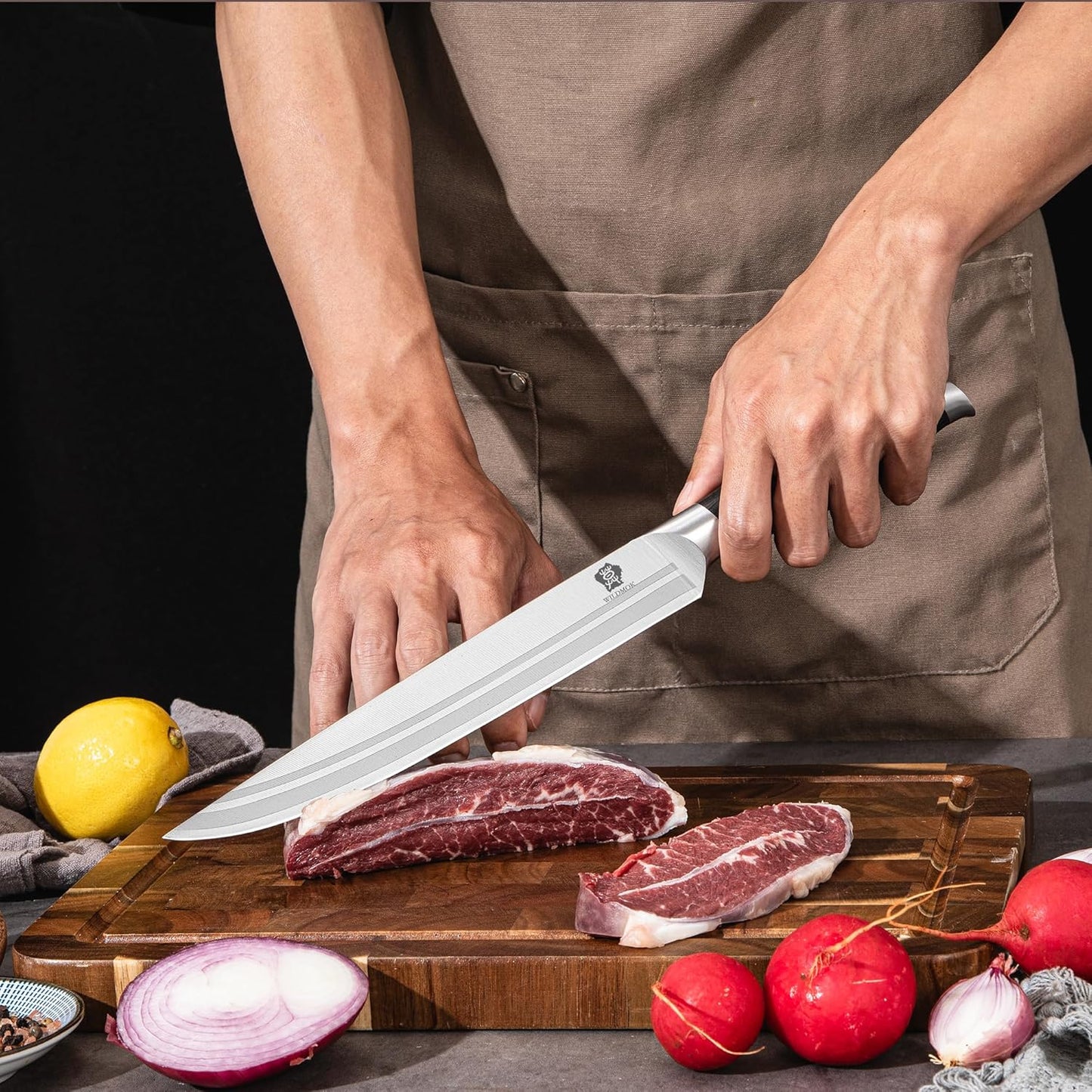 WILDMOK Meat Cleaver Knife 7.8 Inch, Ultra Sharp Chinese Chef's Knives - Kitchen Chopping Knife, German Steel & Ergonomic Handle for Meat Cutting Vegetable Slicing