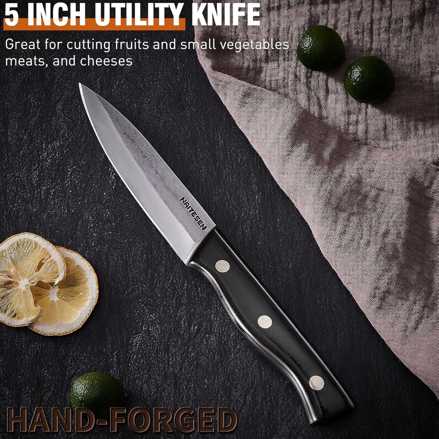 Naitesen Butcher Knife Set 4, Meat Cleaver Chef Knife Boning Knife Utility Knife Hand Forged German High Carbon Stainless Steel Sharp Japanese Butcher Chopping Knives