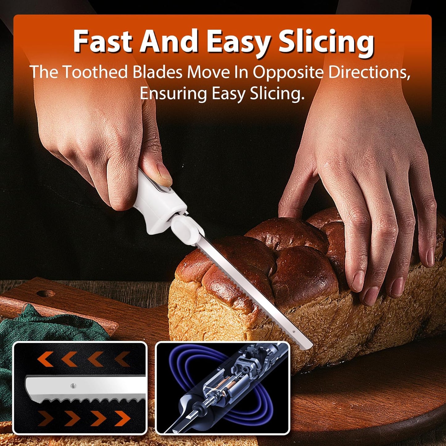 Electric Knife,Wired Electric Carving Knife Set with Two Serrated Stainless Steel Blades,Carving Fork,with Non Slip Handle,Safety Lock and Storage Case for Meat,Bread,Other and Foods