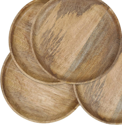 Mango Carving Wood Round Platters for Ottoman or Side Table, Charcuterie Board or Cheese Platter for Living Room (13" x 13" x 2" - White Wash)