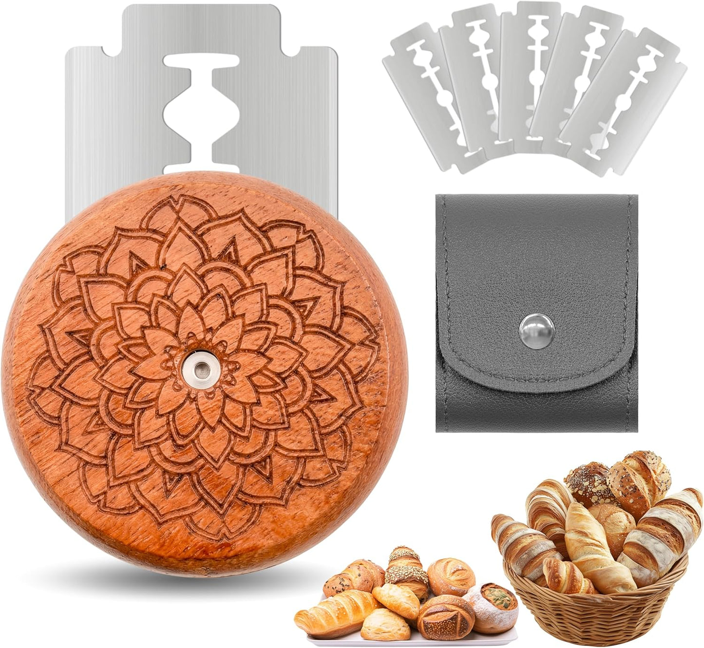 UFO Bread Lame Cutter for Homemade Sourdough,Bread Scorer Tool for Sourdough with 5 Blades and Storage Cover,Slashing Tool Bread Cutting Knife for Artisan Bread and Baguette Makers,Circle