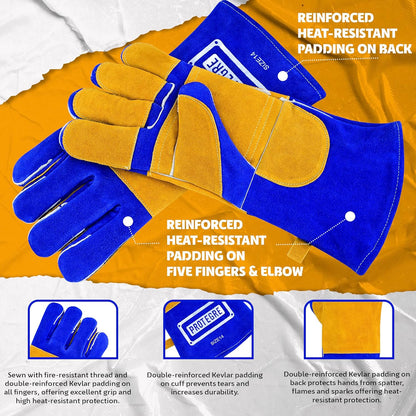 Welding Gloves 14” – 932°F Heat Resistant Leather Gloves with Kevlar – Heavy Duty BBQ & Cooking Gloves for Grill, Oven, Stove, Fireplace, Welding, Forge, MIG, TIG & High Heat Protection