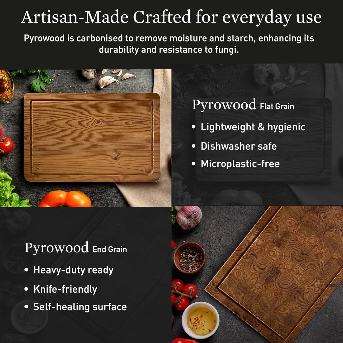 Cutting Board for Kitchen – Wood Cutting Board, Dishwasher Safe & Non Toxic Butcher Block, Cutting Boards with Juice Groove & Handles, Charcuterie Board – 10" x 13.75" x 1.75" (Pyrowood)