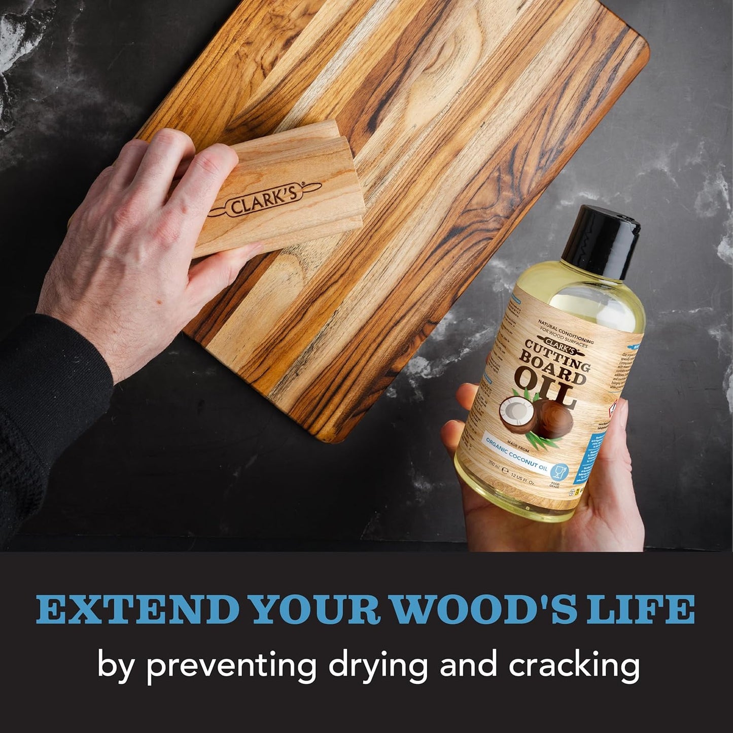CLARK'S Food Grade Mineral Oil (12oz) and Carnauba Wax (6oz) Set - 100% Natural Butcher Block Oil and Cutting Board Wax - Food Safe Beeswax and Wood Cutting Board Oil with Orange & Lemon Extract