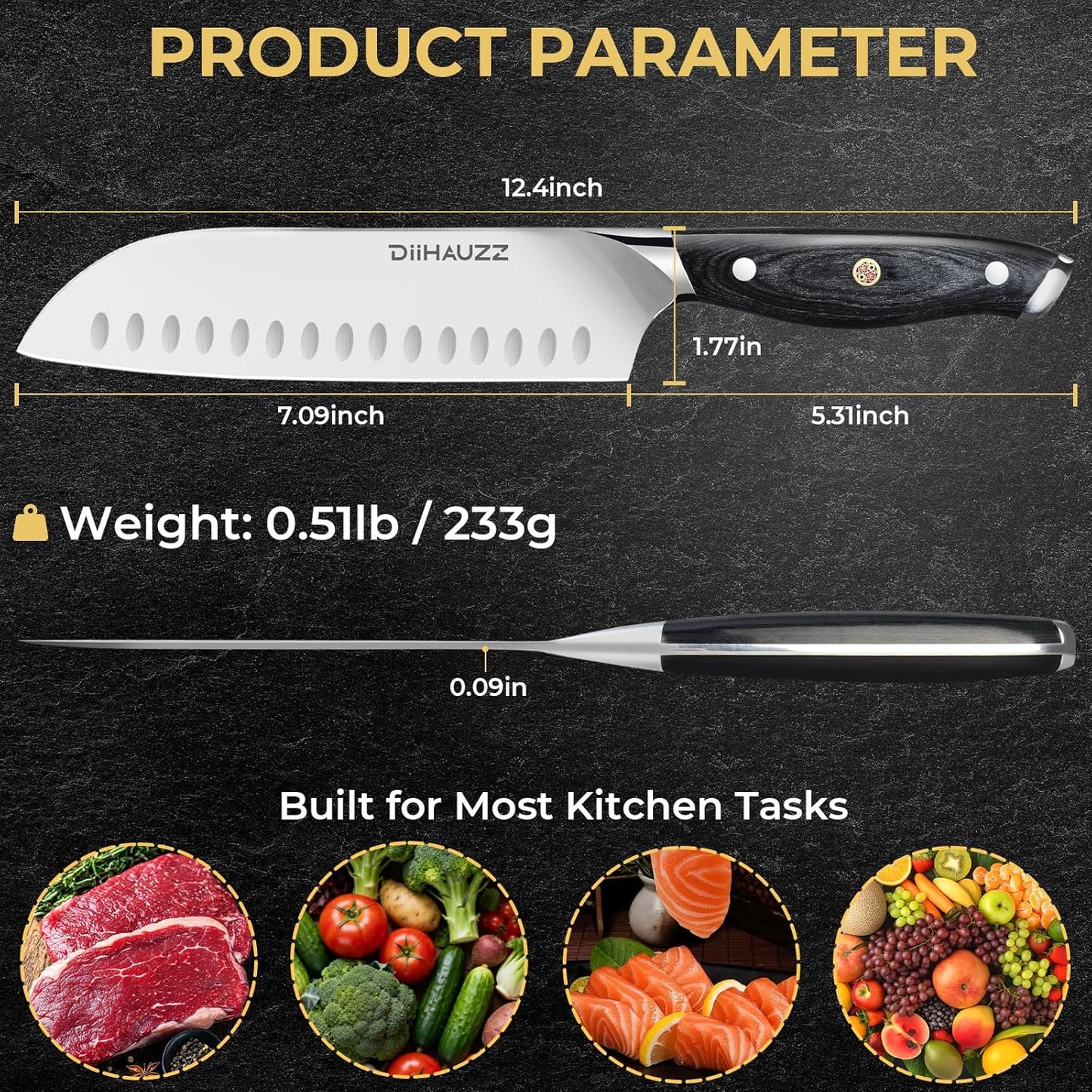DiiHAUZZ Brisket Knife, 12 Inch Carving Knife for Meat, Razor Sharp High Carbon Steel, Full Tang Ergonomic Pakkawood Handle Slicing Knives for Roast Beef, BBQ, Turkey, Grilling Gift for Men