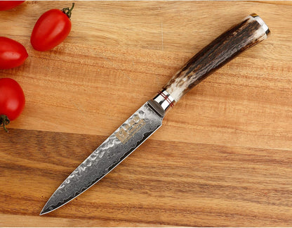 SUNLONG Usuba & Nakiri Knife 6.5 inch Fruit and Vegetable Knife Japanese Hammered Damascus Steel Super sharp - Natural Deer Horn Handle