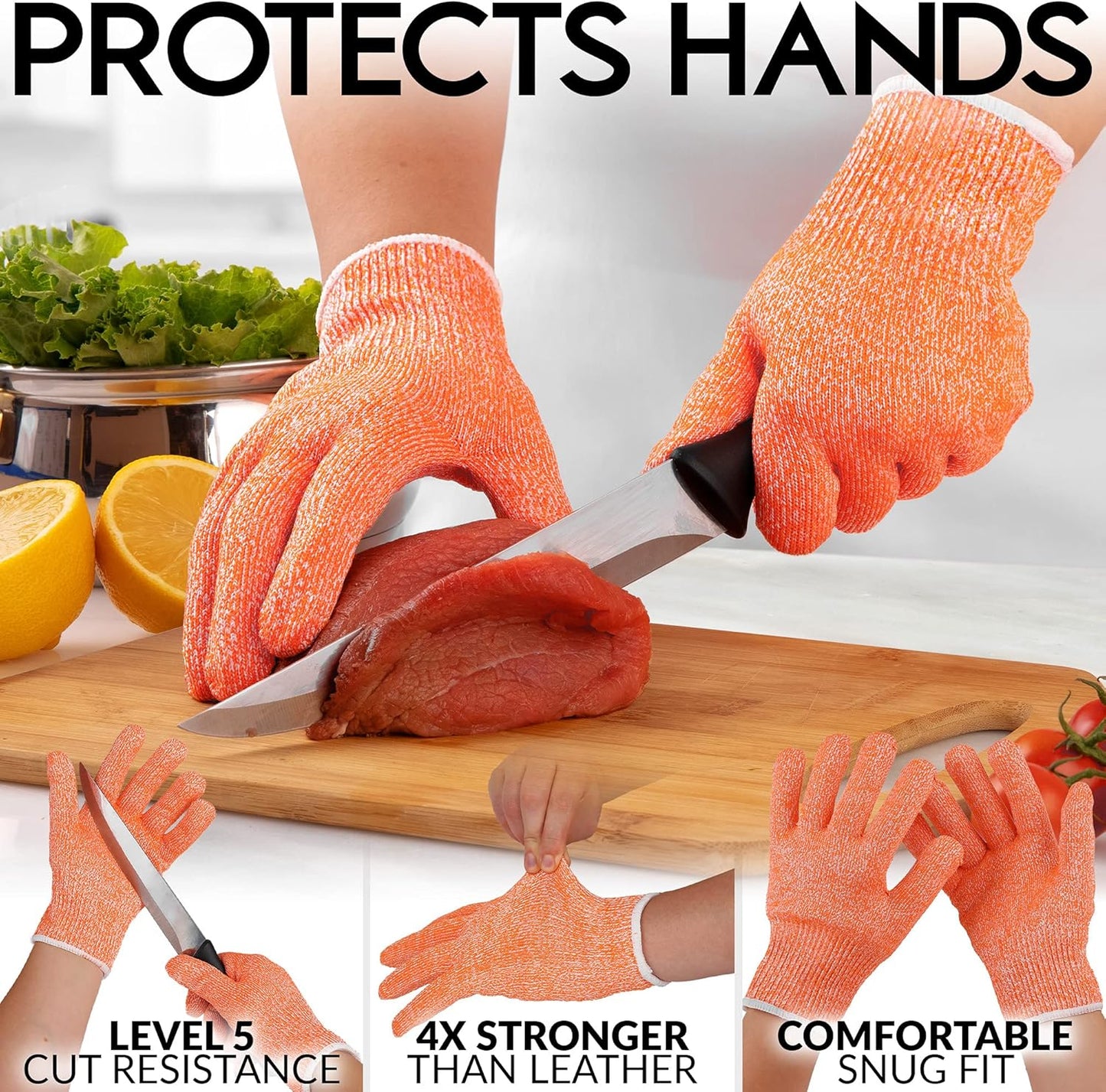 Zulay Cut Resistant Gloves Food Grade Level 5 Protection - Comfortable Safety Cutting Gloves - Cut Resistant Work Gloves