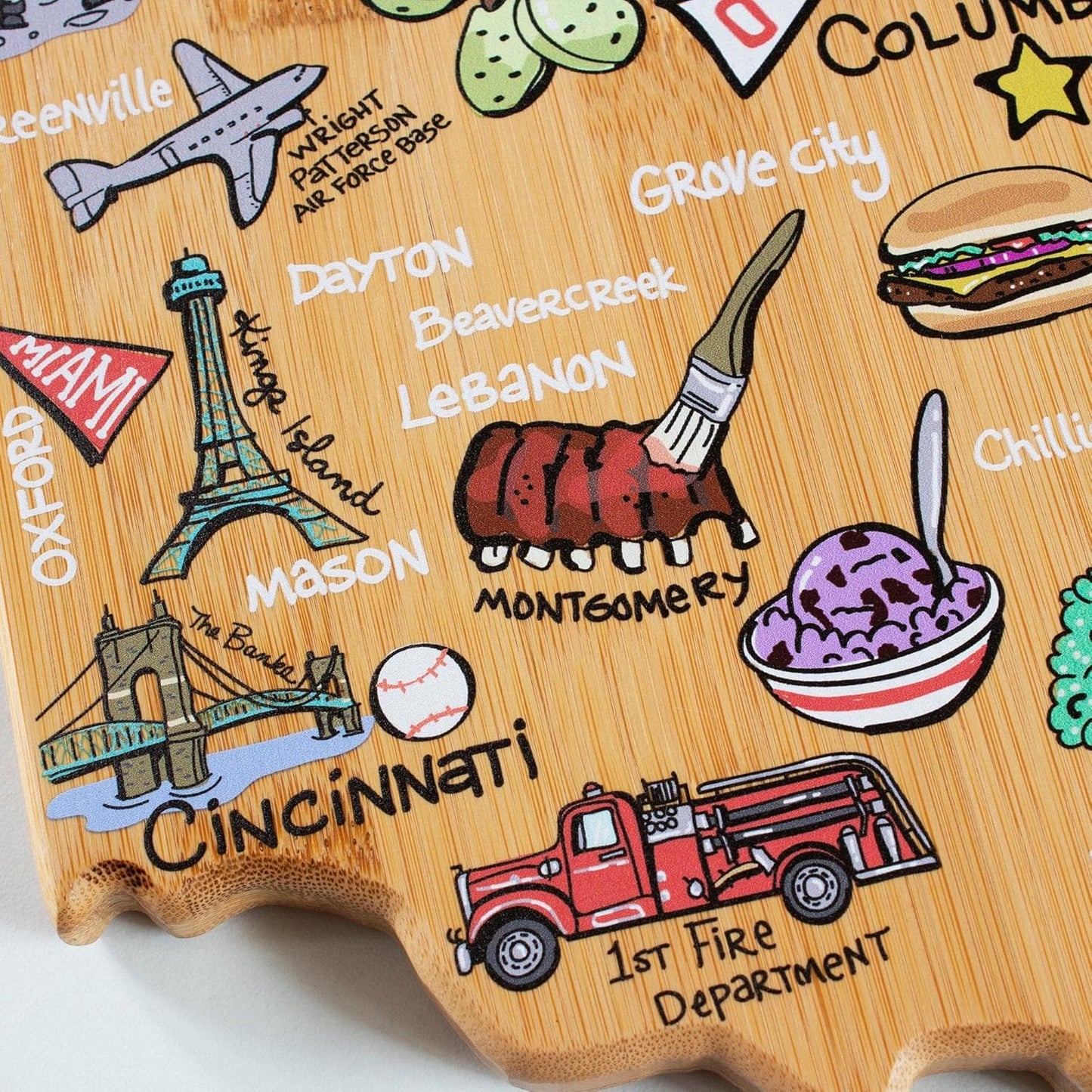Totally Bamboo Tennessee State Shaped Cutting Board and Charcuterie Serving Platter with Artwork by Fish Kiss, Includes Hang Tie for Wall Display - Colors A