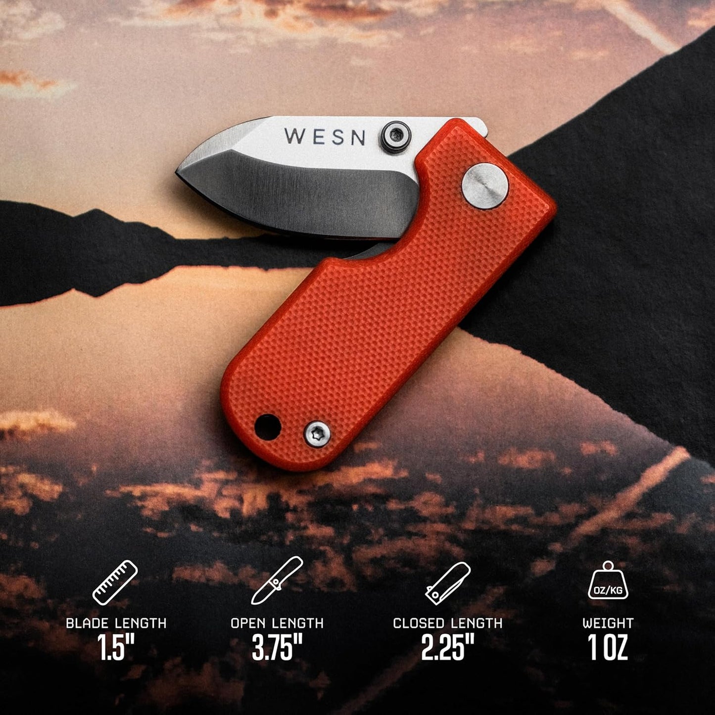 WESN Microblade Premium Folding Pocket Knife - 1.5" D2 Steel Blade, Compact Titanium EDC Knife with G10 Handle, Manual Thumb Stud, Deep Carry Clip - Lightweight Everyday Carry (Salmon)