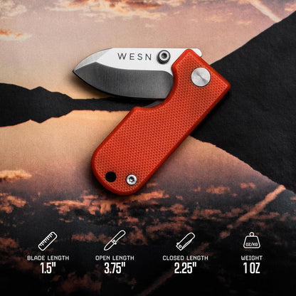 WESN Microblade Premium Folding Pocket Knife - 1.5" D2 Steel Blade, Compact Titanium EDC Knife with G10 Handle, Manual Thumb Stud, Deep Carry Clip - Lightweight Everyday Carry (Salmon)