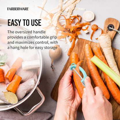 Farberware Pro2 Vegetable Peeler, Euro Peeler with Razor-Sharp Stainless Steel Blade, Swivel Peeler for Potatoes, Fruits, and Vegetables, Built-In Bud Remover, Dishwasher Safe