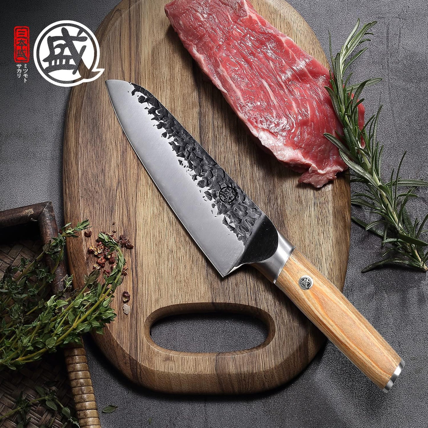 MITSUMOTO SAKARI Japanese Nakiri Knife 7 Inch, Hand Forged SKD-11 High Carbon Steel Vegetable Knife, Ultra-Sharp Thin Blade, Pakkawood Handle for Home & Pro