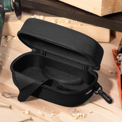 NoCry Water Resistant Safety Glasses Case with Clip - Heavy Duty Semi Hard Large Sunglasses Holder for Men and Women with Cleaning Cloth