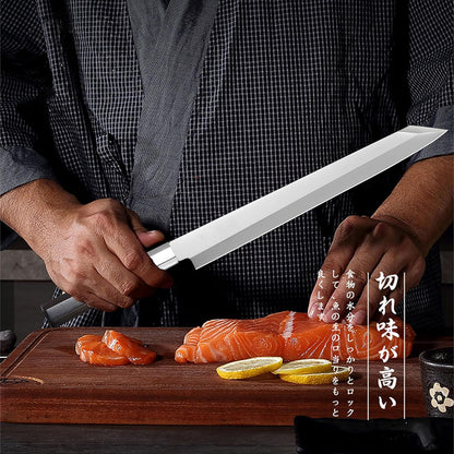 Waterboss,Japanese Sushi Chef Knife Salmon Knife Slicer Razor Sharp Sashimi Watermelon Knives, 5Cr15mov Stainless Steel Sashimi Yanagiba Knife, Maple Handle, 11.8inch (300mm)
