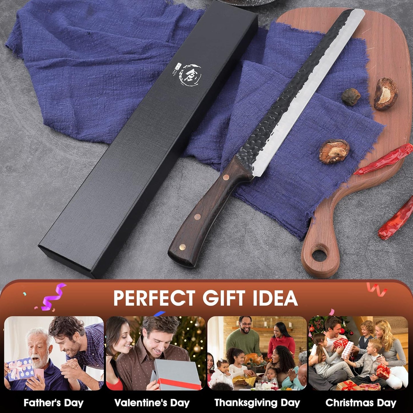 ROCOCO Hand Forged Meat Cleaver Sharp Butcher Knife for Meat Cutting Vegetable Cleaver with Sheath for Home Kitchen Outdoor Camping BBQ Father Mother Gift Idea Men