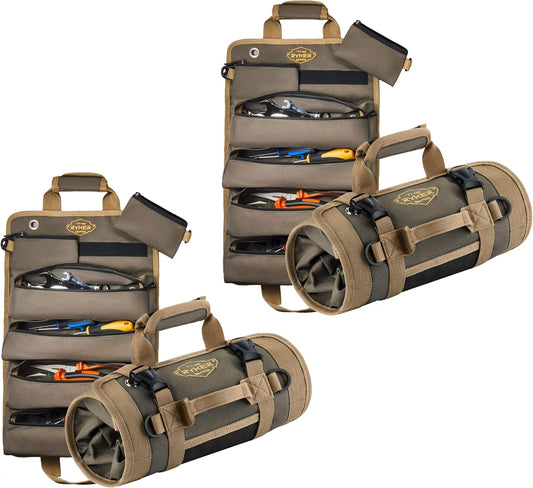 The Ryker Roll Up Tool Bag Organizer Gifts for Dad. Heavy Duty Motorcycle Tool Roll Bag Organizer. Portable Rollup Toolbag w/Detachable Pouches - Tools Bags Mens gifts for him - Mechanic & Electrician