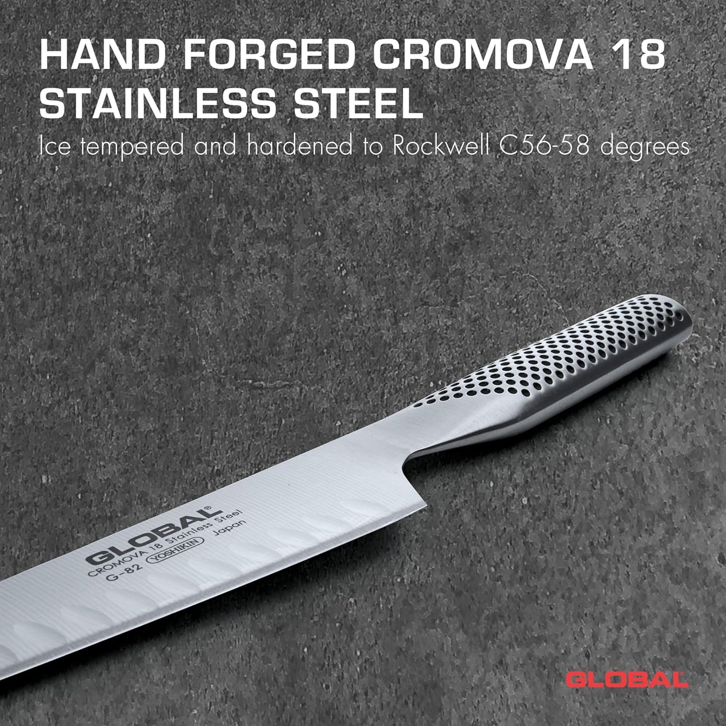 Global 8 1/4 inch Hollow Ground Carving Knife - Lightweight Japanese Stainless Steel, Razor-Sharp Edge, Made in Japan, G-82
