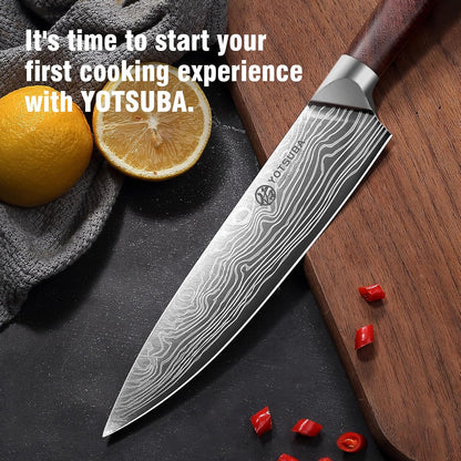 YOTSUBA Carving Knife and Fork Set, Meat Cutting Knife, Razor-Sharp German Stainless Steel Knives Fork Set with Ergonomic Wood Handle, Slicing Knives for Meats, BBQ & Vegetables
