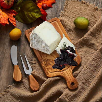 1 Set Bridal Baby Shower Cheese Prizes Wooden Square Board Gift Set Knives Forks Thank You Tags with Box for Guests for Valentines Bridal Baby Shower Housewarming Gifts (Acacia Color)