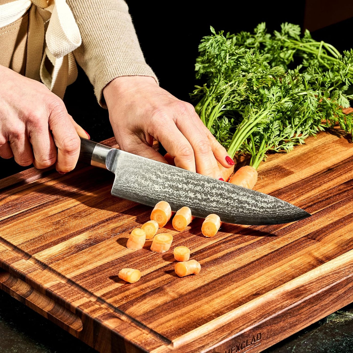HexClad Green Steak Knife Set, 4-Pieces Damascus Stainless Steel Blades, Full Tang Construction, Pakkawood Handles
