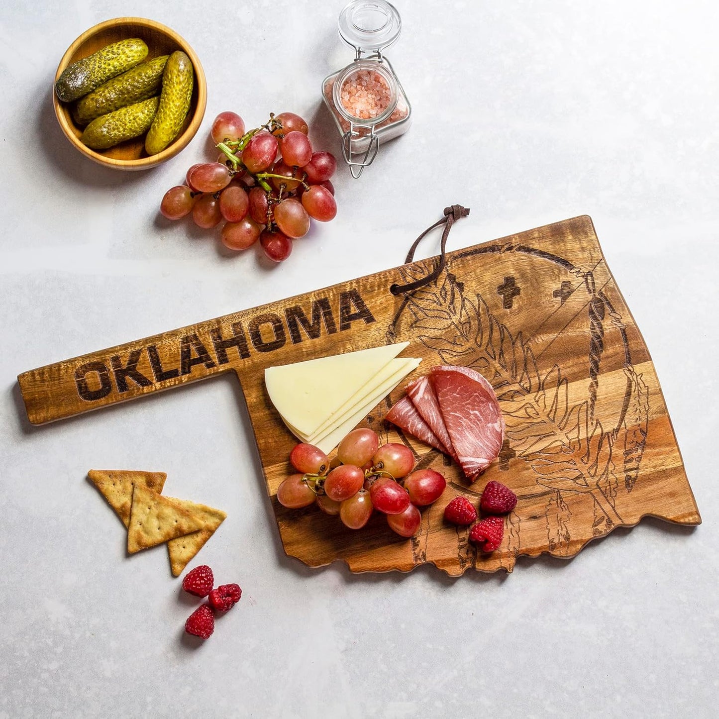 Totally Bamboo Rock & Branch Origins Series New York State Shaped Cutting Board and Charcuterie Serving Tray, Includes Hang Tie for Wall Display